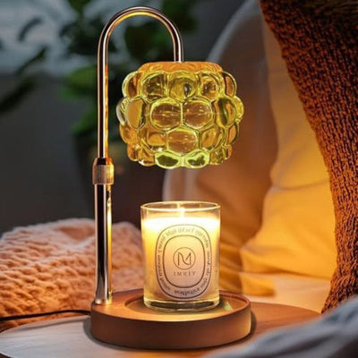 Adjustable Timed Dimmable Candle Warmer Lamp, Round Base Aroma Bedside Lamp, No Candle Included—Beige