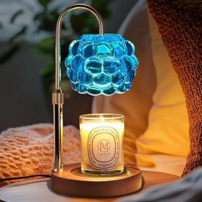 Adjustable Timed Dimmable Candle Warmer Lamp, Round Base Aroma Bedside Lamp, No Candle Included - Blue