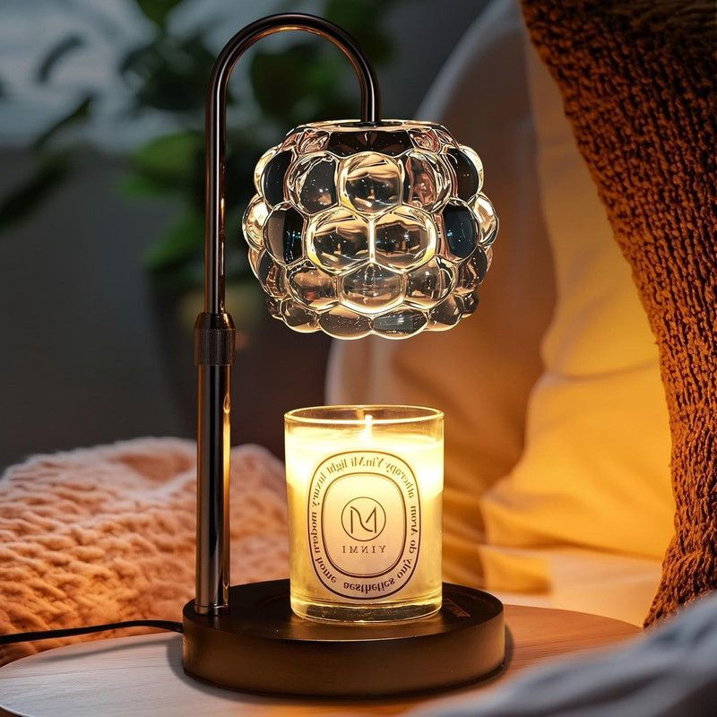 Adjustable Timed Dimmable Candle Warmer Lamp, Round Base Aroma Bedside Lamp, No Candle Included—Gray