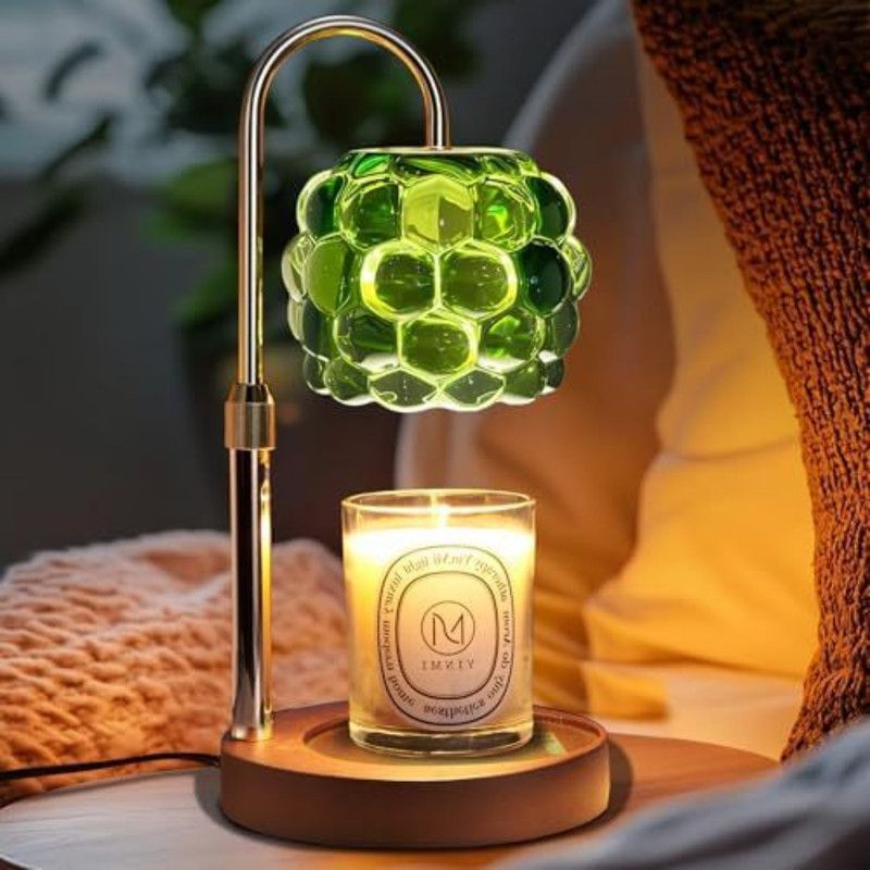 Adjustable Timed Dimmable Candle Warmer Lamp, Round Base Aroma Bedside Lamp, No Candle Included—Green