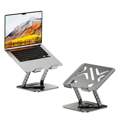 Rotatable Carbon Steel Laptop Stand, Dual-Axis Adjustable Foldable Cooling Riser, Fits Laptops Up to 17.3 Inches—Gray
