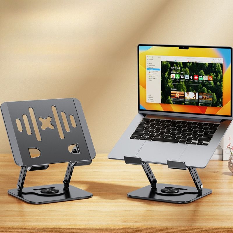 Dual Bar Carbon Steel Laptop Stand, Hollow Cooling, Height-Adjustable, Foldable Riser, Fits Laptops Up to 18 IN—Gray
