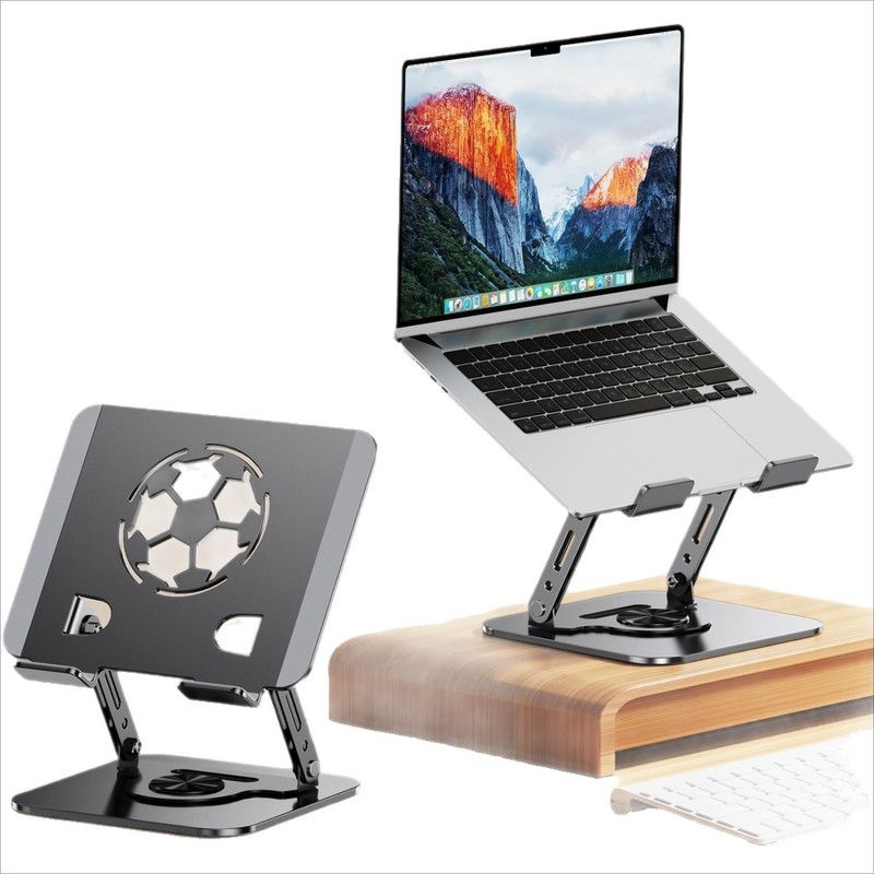 All-Metal Laptop Stand, Football-Shaped Hollow Cooling Dual-Bar Height-Adjustable Riser, Fits Laptops 10–17.3 IN – Gray