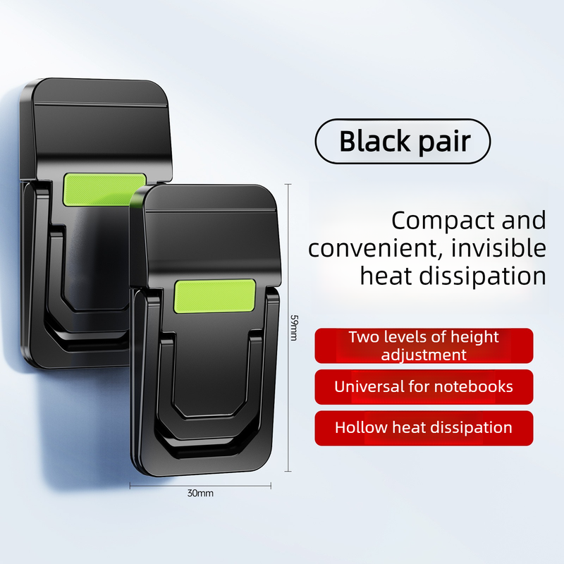 Invisible Mini Laptop Stand, 2-Height Ergonomic Cooling Riser, Portable and Foldable, 1 Pair Pack—Black