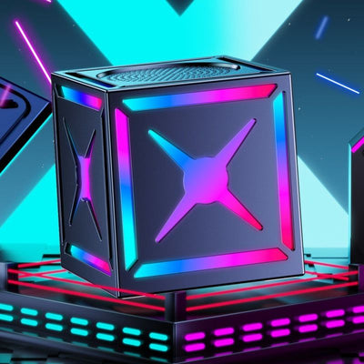 RGB Bluetooth 5.3 Speaker, Dual Speakers with 360° Surround Stereo Sound, FM Radio Included—Black