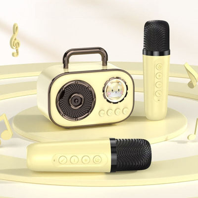 Dual Mic Karaoke Speaker, Portable Bluetooth Karaoke Audio Set, Family Wireless Microphone KTV Speaker—Yellow