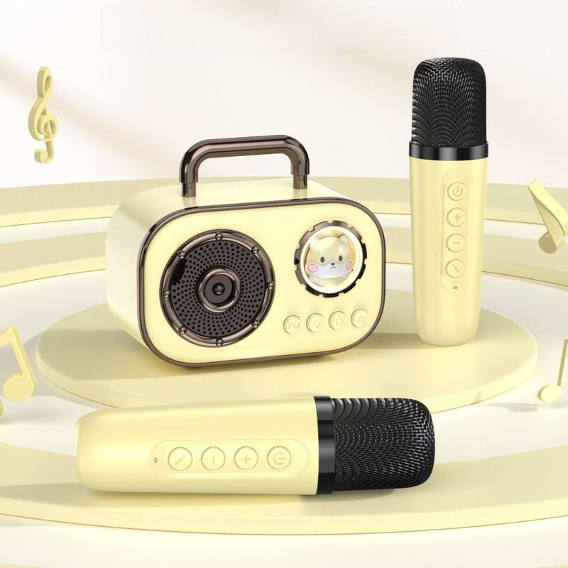 Dual Mic Karaoke Speaker, Portable Bluetooth Karaoke Audio Set, Family Wireless Microphone KTV Speaker—Yellow