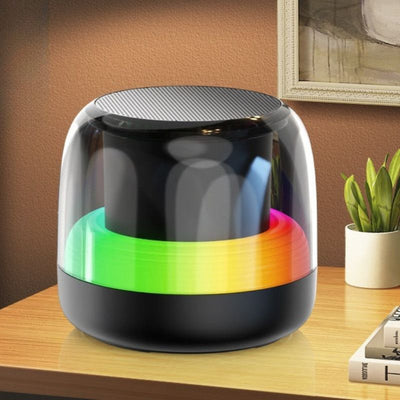 RGB Light Bluetooth 5.3 Speaker, Heavy Bass Portable TWS Interconnect Desktop TF Card Mini Audio Speaker—Black