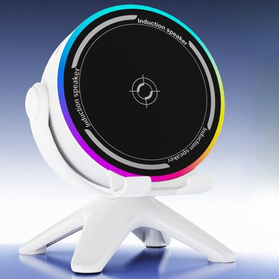 Bluetooth Speaker 2-in-1 Phone Stand, Dual-Mode RGB Ambient Light, Hi-Fi Stereo Audio—White