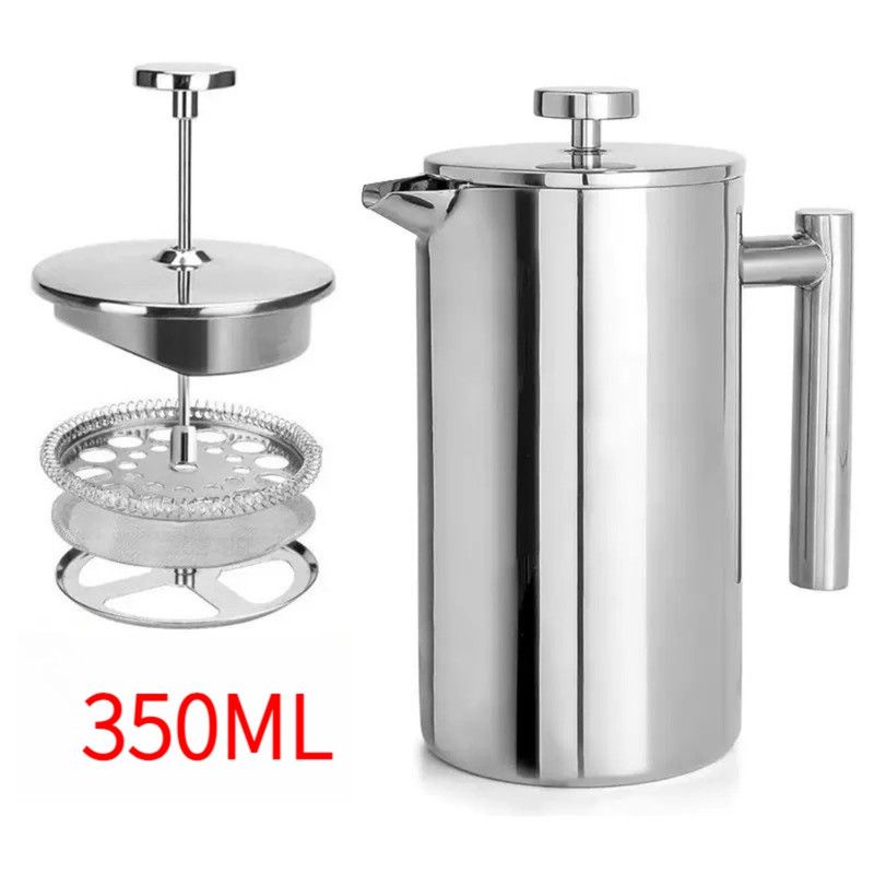 304 Stainless Steel French Press Coffee Maker, Household Hand-Brew Coffee Pot, Tea Filter Pot—350 mL