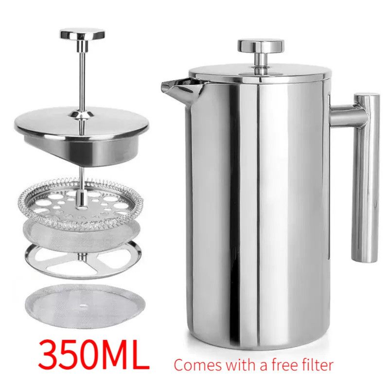 304 Stainless Steel French Press Coffee Maker, Household Hand-Brew Coffee Pot, Includes One Filter—350ML