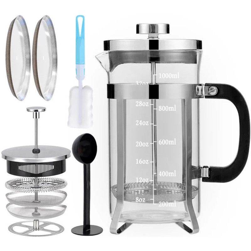 1000ml French Press Coffee Maker Set, Manual Press Coffee Pot, Multi-function Tea & Coffee Filter Brewer