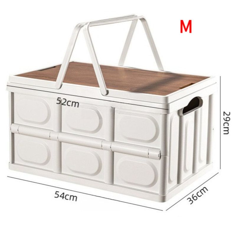 Size M - Multifunctional Folding Camping Storage Box, Car Trunk Organizer, Picnic Storage Bin with Wooden Lid - Approx. 55L