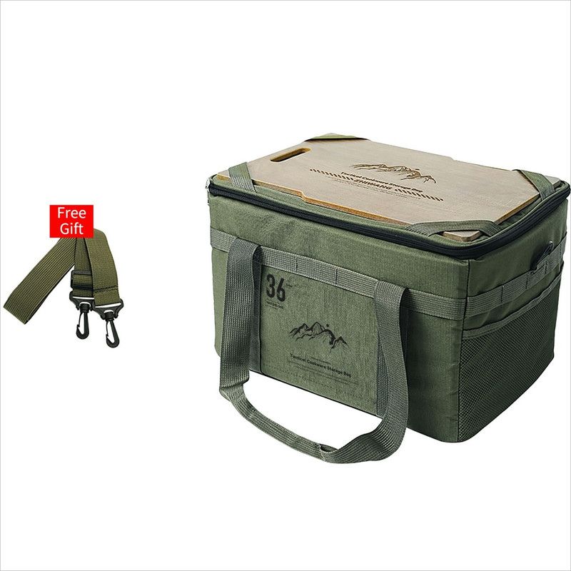 36L Outdoor Tactical Storage Bag with Detachable Wooden Board, Multifunctional Camping Handbag—Green