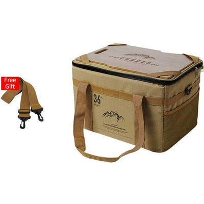 36L Outdoor Tactical Storage Bag with Detachable Wooden Board, Multifunctional Camping Handbag—Khaki