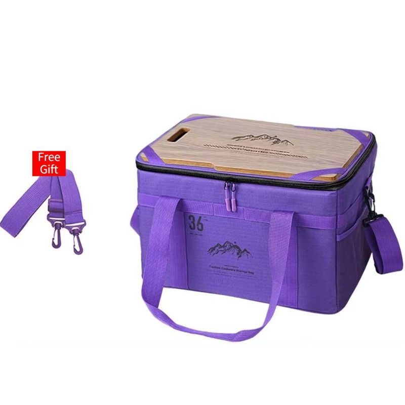 36L Outdoor Tactical Storage Bag with Detachable Wooden Board, Multifunctional Camping Handbag—Purple