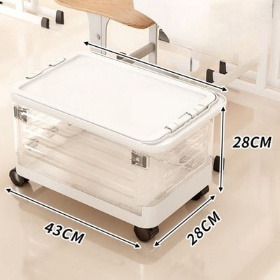 Foldable Transparent Storage Box with Pull Rod and Wheels, Portable Household Storage Container—Transparent