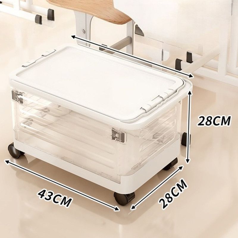 Foldable Transparent Storage Box with Pull Rod and Wheels, Portable Household Storage Container—Transparent