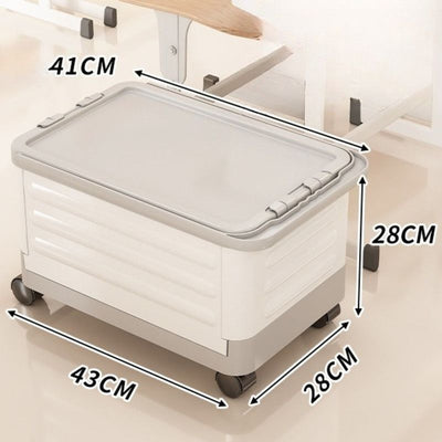 Foldable Transparent Storage Box with Pull Rod and Wheels, Portable Household Storage Container—White