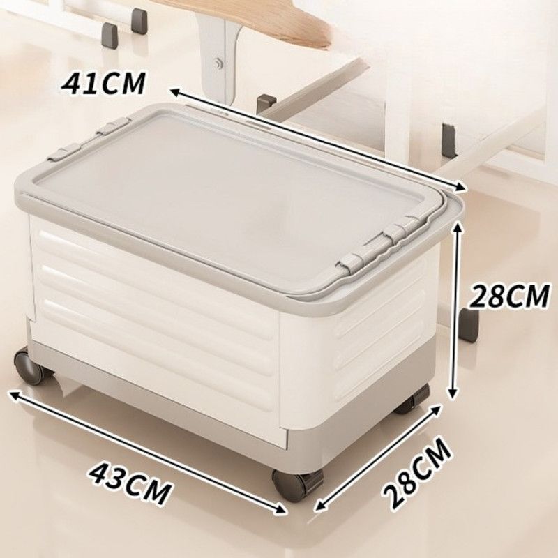 Foldable Transparent Storage Box with Pull Rod and Wheels, Portable Household Storage Container—White