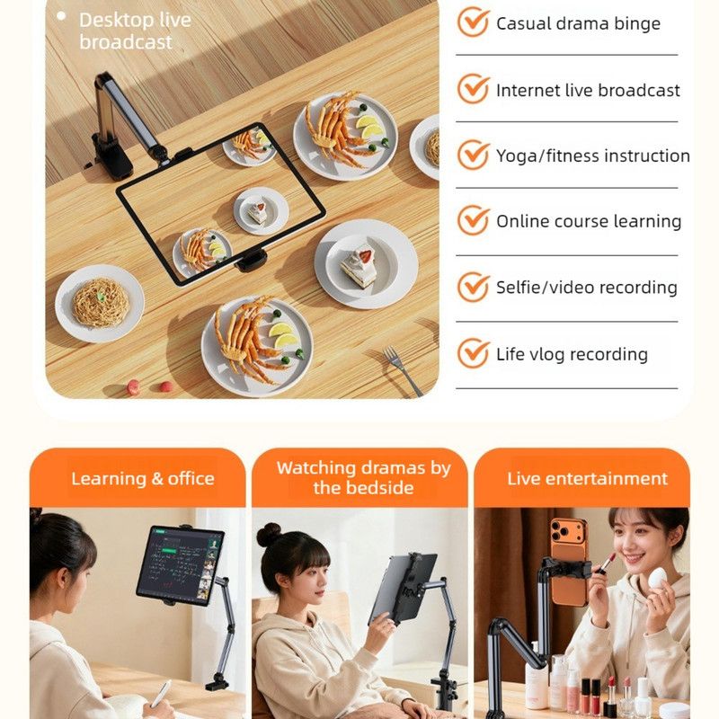 Aluminum Alloy Cantilever Tablet Stand, Clamp Lazy Holder For Bed & Desk, Foldable Support