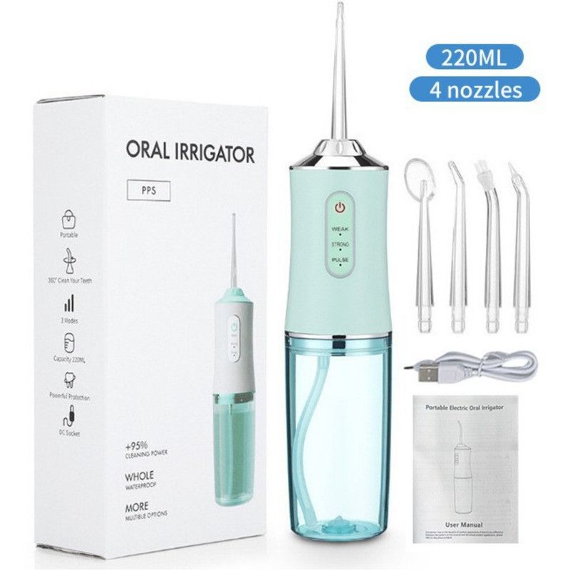 Portable Electric Oral Irrigator, Rechargeable Water Flosser, Handheld Dental Cleaner for Oral Care—Green