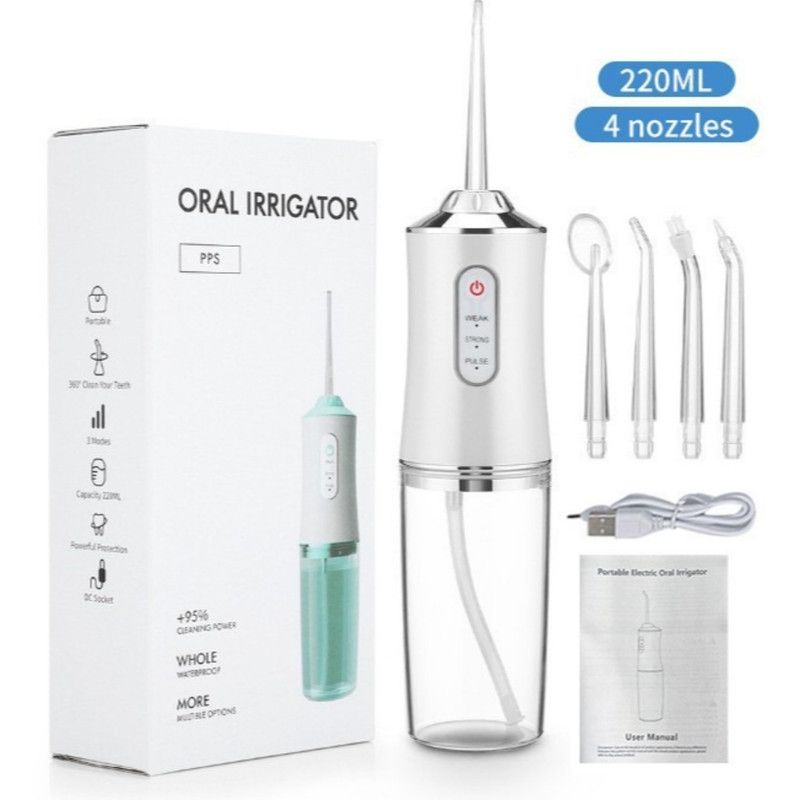 Portable Electric Oral Irrigator, Rechargeable Water Flosser, Handheld Dental Cleaner for Oral Care—White