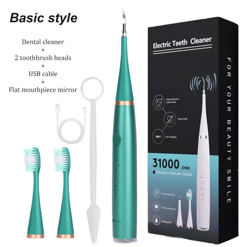 Multifunctional Electric Dental Cleaner, Tartar Remover, 2-in-1 Handheld Electric Toothbrush Oral Cleaning Device—Green