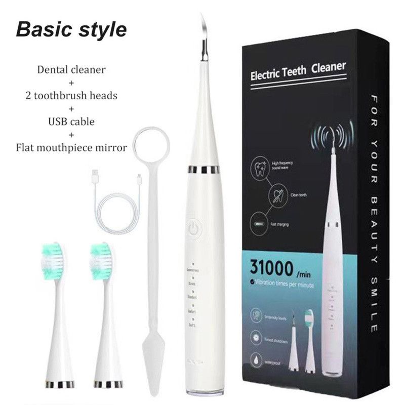 Multifunctional Electric Dental Cleaner, Tartar Remover, 2-in-1 Handheld Electric Toothbrush Oral Cleaning Device—White