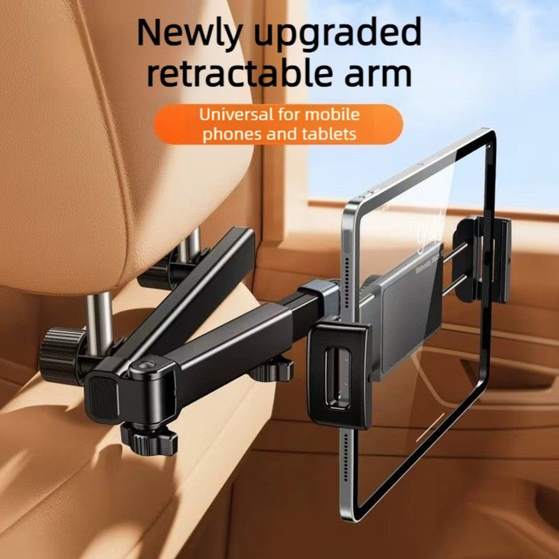 Car Back Seat Headrest Mount, Retractable Foldable Phone & Tablet 2-in-1 Holder For Vehicle Rear Seat