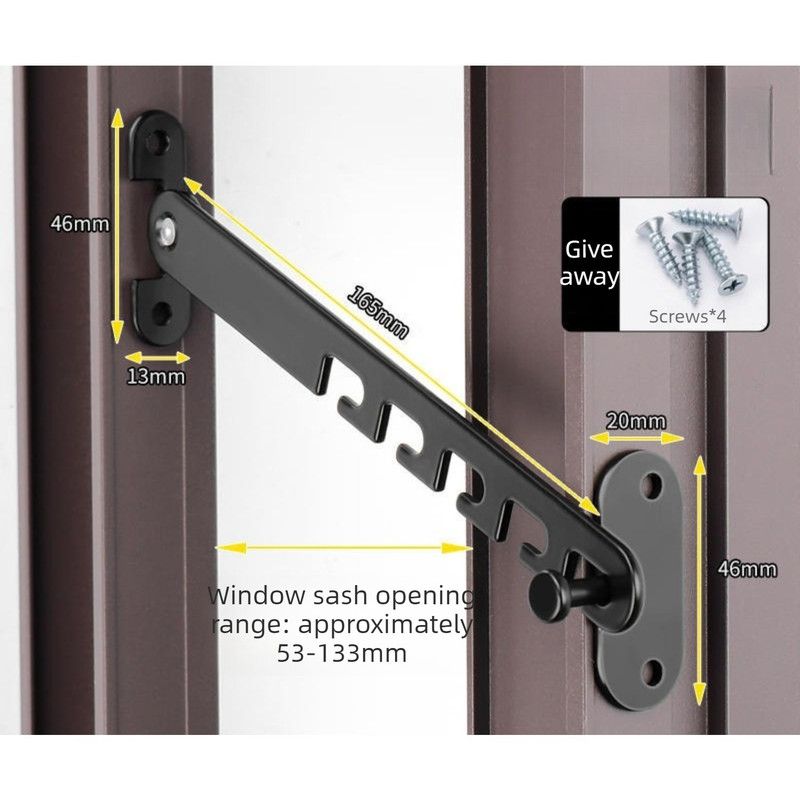 Black - Long - Aluminum Window Limiter, Wind Brace for Casement Window, Safety Window Latch