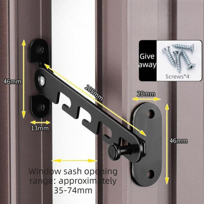 Black - Short - Aluminum Window Limiter, Wind Brace for Casement Window, Safety Window Latch