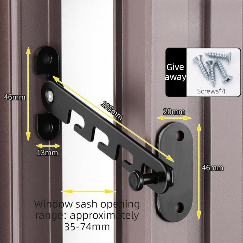 Black - Short - Aluminum Window Limiter, Wind Brace for Casement Window, Safety Window Latch