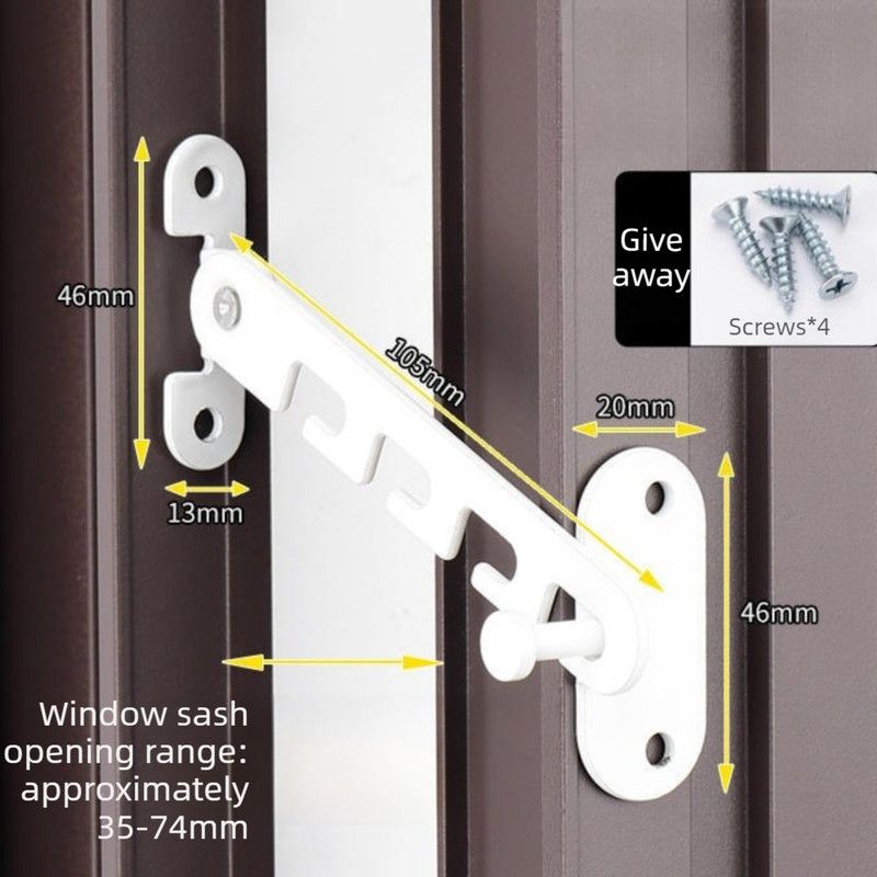 White - Short - Aluminum Window Limiter, Wind Brace for Casement Window, Safety Window Latch