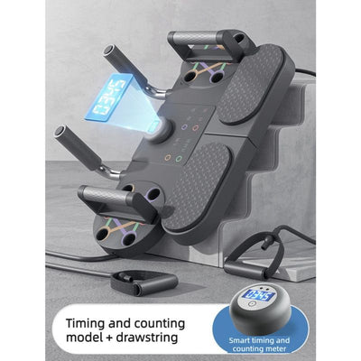 3-in-1 Multifunctional Push-up Training Board, Smart Timer & Counter Push (includes pull rope), Home Fitness Board—Black