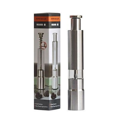 Stainless Steel Push-Type Pepper Grinder, Portable Manual Spice Mill, Pepper & Sea Salt Grinder