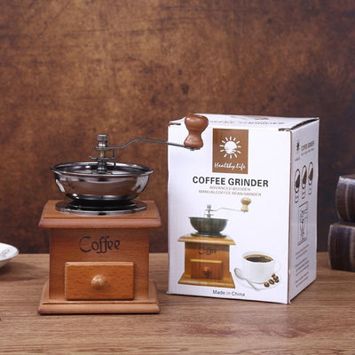 Vintage Wooden Manual Coffee Grinder, Adjustable Hand Crank Coffee Bean Mill For Home Use