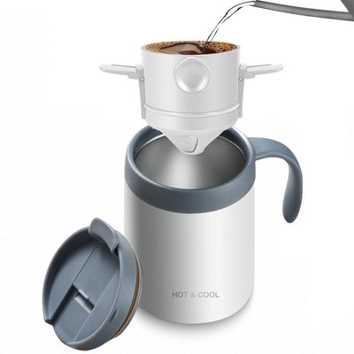 Portable Pour-Over Coffee Set, 304 Stainless Steel Insulated Coffee Mug, Insulated Mug + Drip Filter, 2-Piece Kit—White
