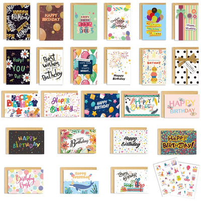 Colorful Happy Birthday Greeting Cards Set, 24Pcs Cards with Envelopes