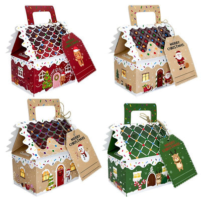 Christmas Gingerbread House Candy Boxes, 4 Designs Paper Gift Boxes 24 Pcs Set