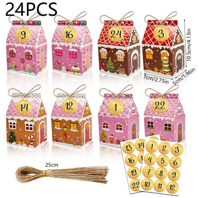 Colorful Gingerbread House Christmas Boxes, 4 Designs Candy Cookie Paper Boxes 24 Pcs Set