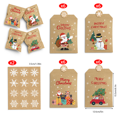 Cartoon Santa Christmas Kraft Gift Bags, 24Pcs Holiday Candy Treat Paper Bags Set