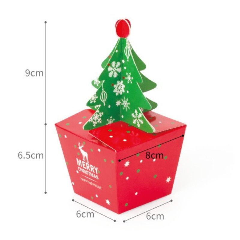 3D Christmas Tree Gift Boxes, Christmas Apple Candy Packaging Box Set Includes 10 Boxes & 10 Bells-S