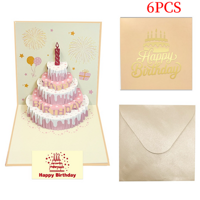 6-Pack 3D Pop-Up Birthday Cake Cards, Luxury Handmade Paper Greeting Gift Cards—Yellow