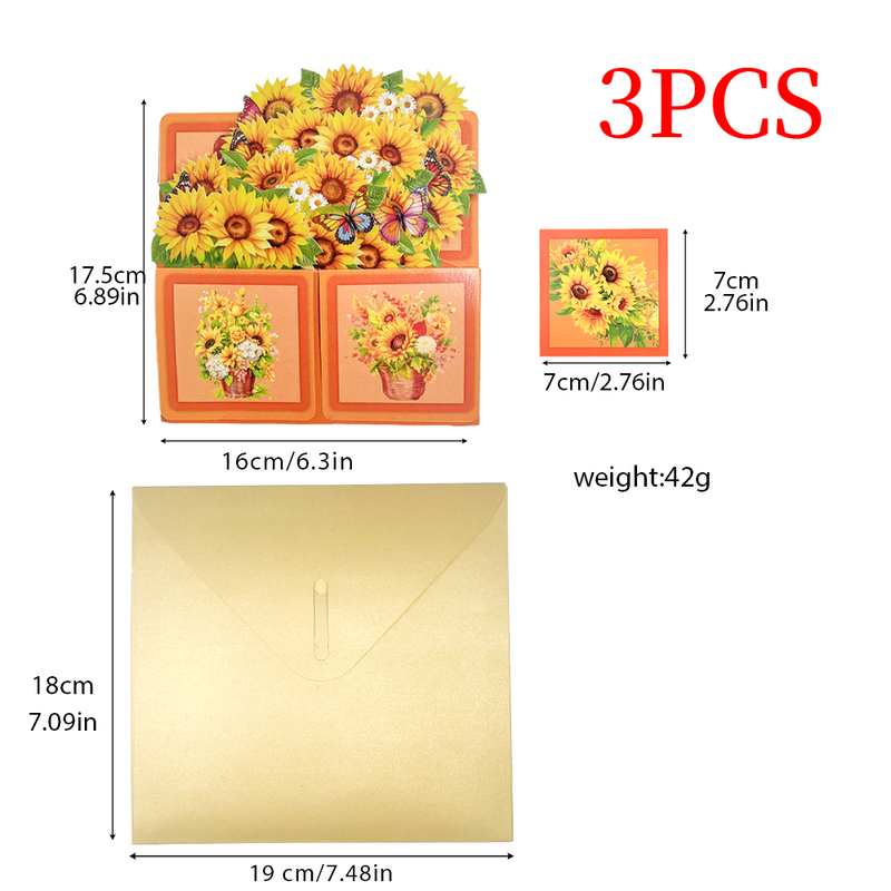 3PCS-Sunflower Butterfly Box 3D Pop Up Card, Warm Pop-out Holiday Greeting Card