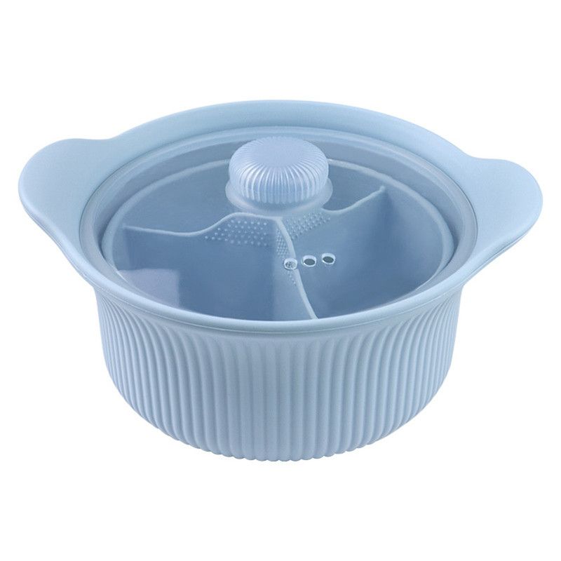 Food-Grade Silicone Divided Steamer Pot, Double-Handled Stew Pot with Lid, 1250ml, for Home Diet Cooking—Blue