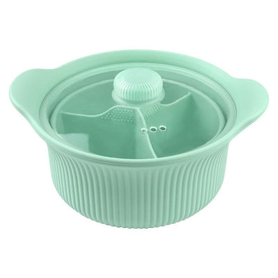 Food-Grade Silicone Divided Steamer Pot, Double-Handled Stew Pot with Lid, 1250ml, for Home Diet Cooking—Green