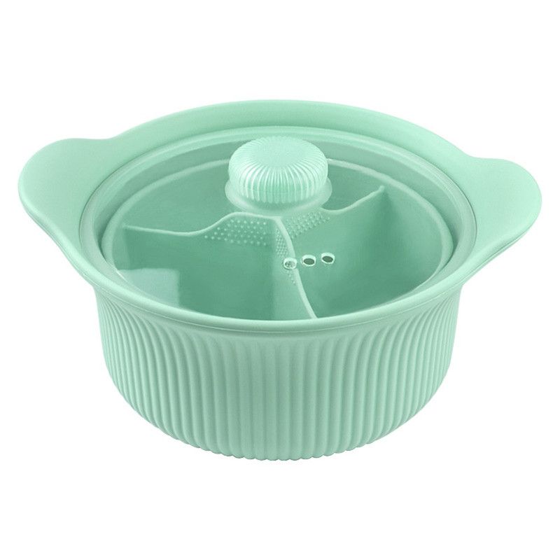 Food-Grade Silicone Divided Steamer Pot, Double-Handled Stew Pot with Lid, 1250ml, for Home Diet Cooking—Green
