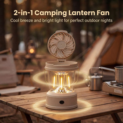 2-in-1 Foldable Camping Fan Lantern, Portable Hanging Tent Light for Outdoor