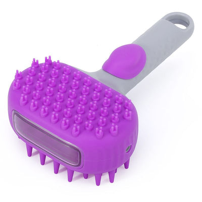 Pet Bath Brush Massage Shampoo Dispensing Grooming Brush for Dog Cat Hair Cleaning-purple